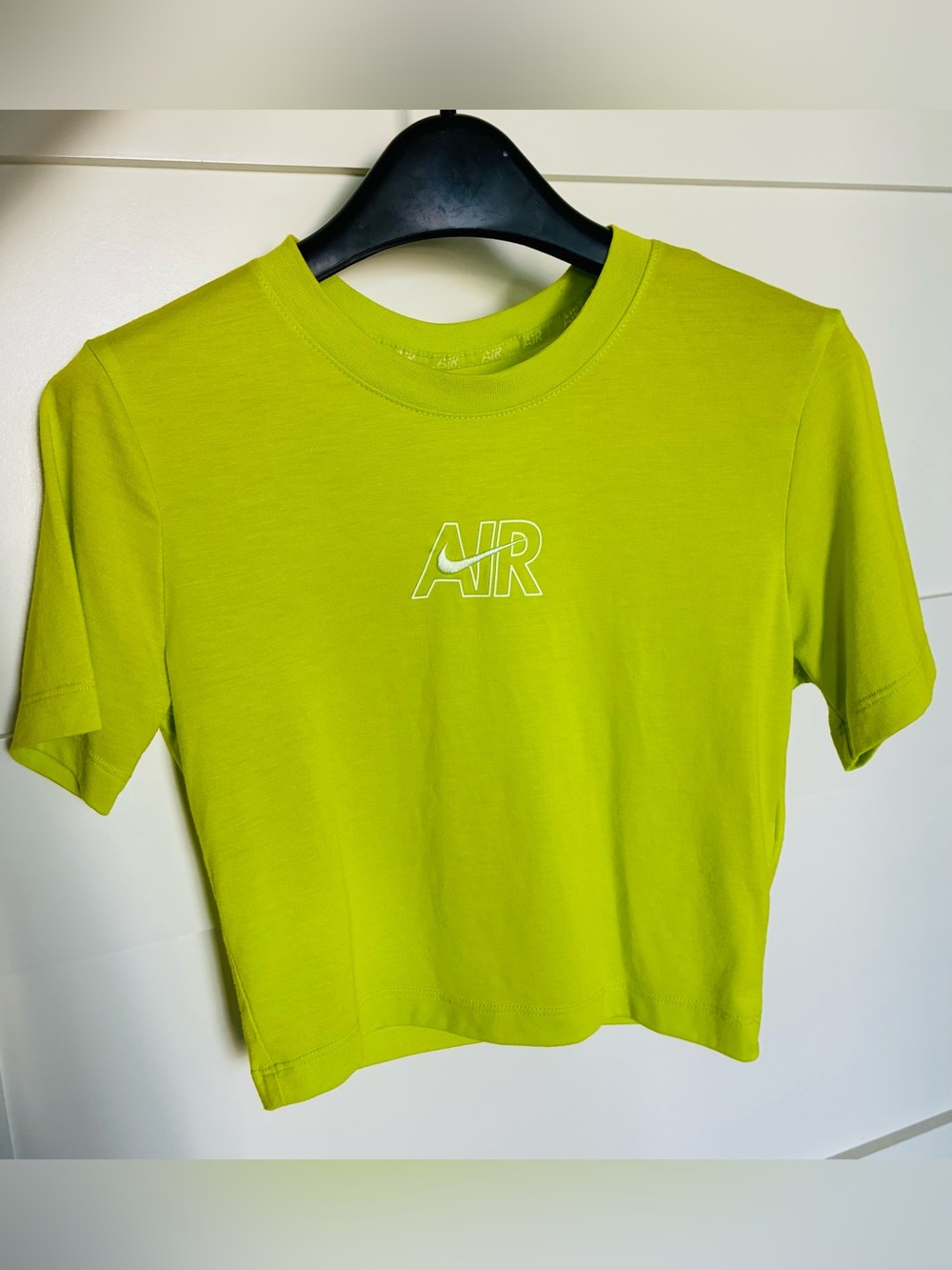 Nike Air XS Neon Lime Green Slim Fit Cropped Tee